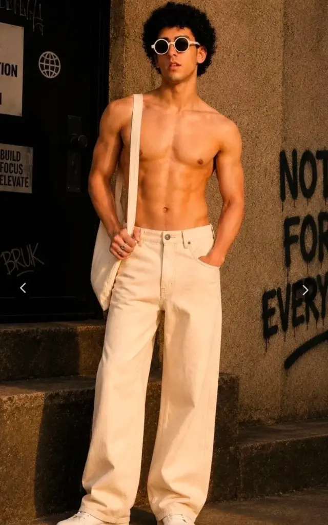 Bene Kleed Men Ecru Wide Leg Mid Rise Jeans